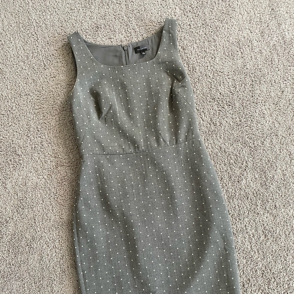 The Limited Sheath Gray White Polka Dot Dress 4